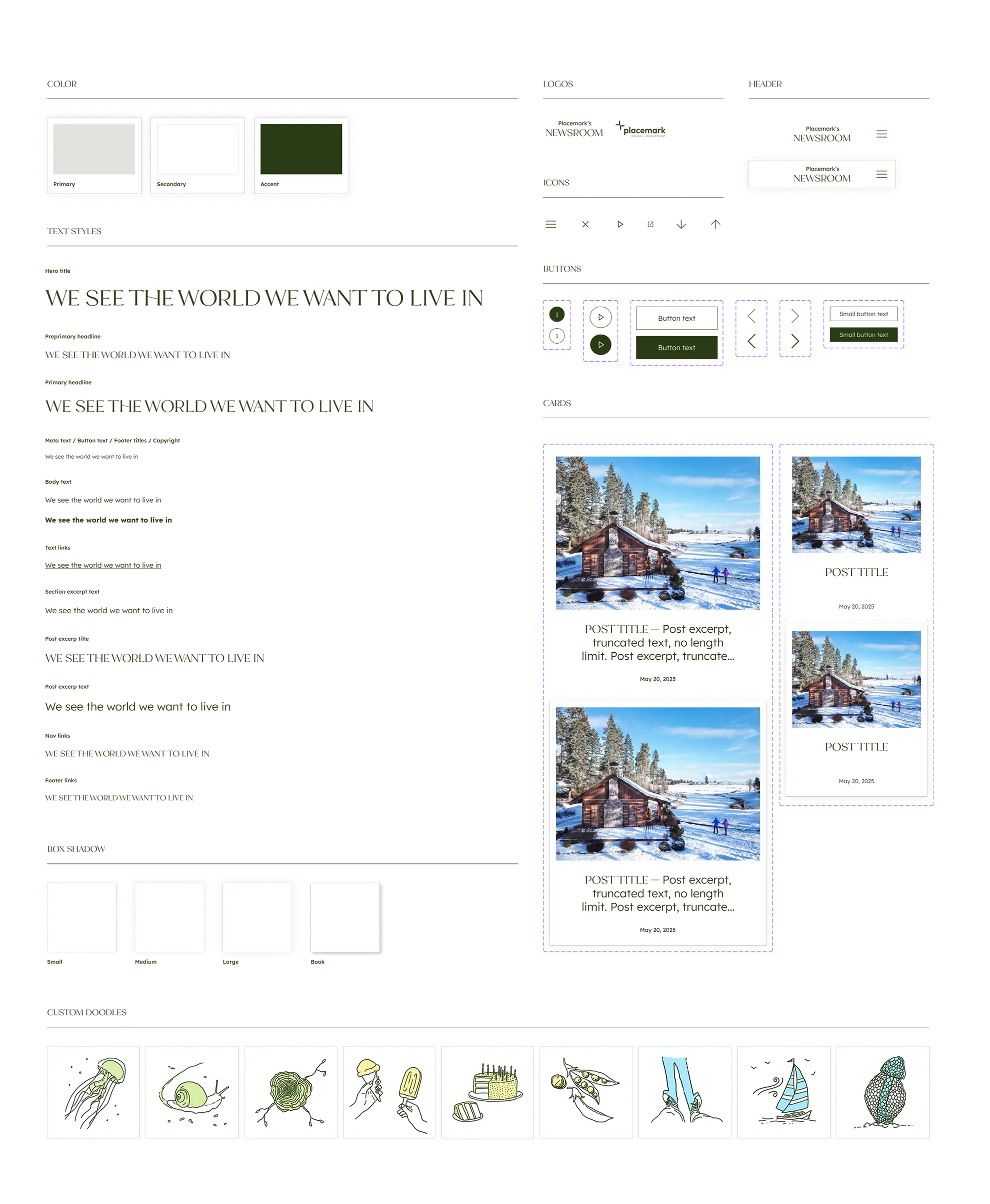 Lightweight design system with custom doodles and card components